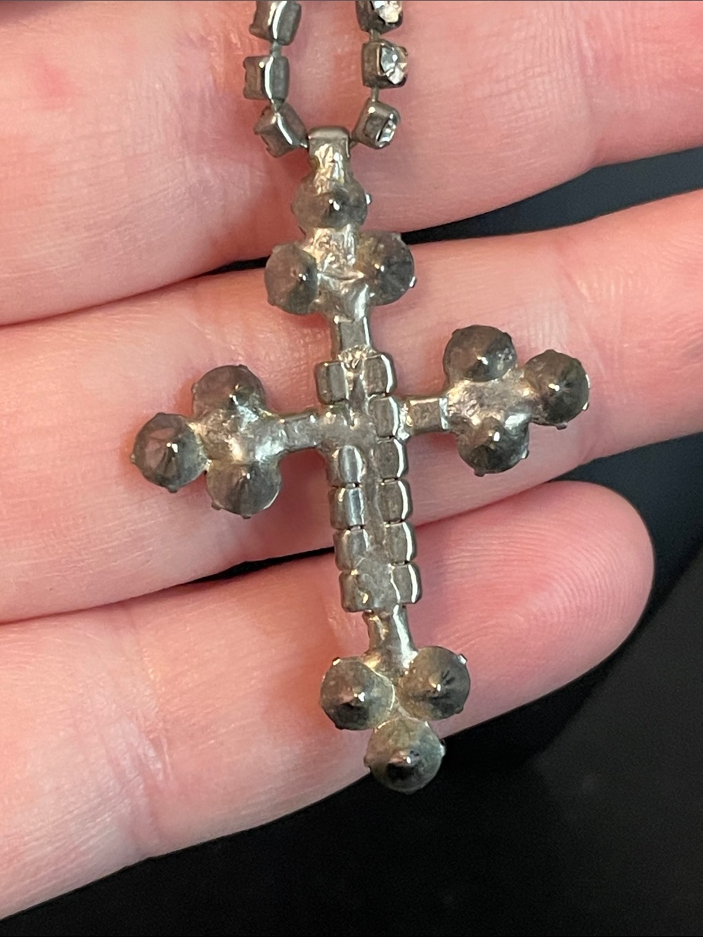 1950’s Soldered Glass Rhinestone Cross Statement Choker Necklace - Picture 4 of 8